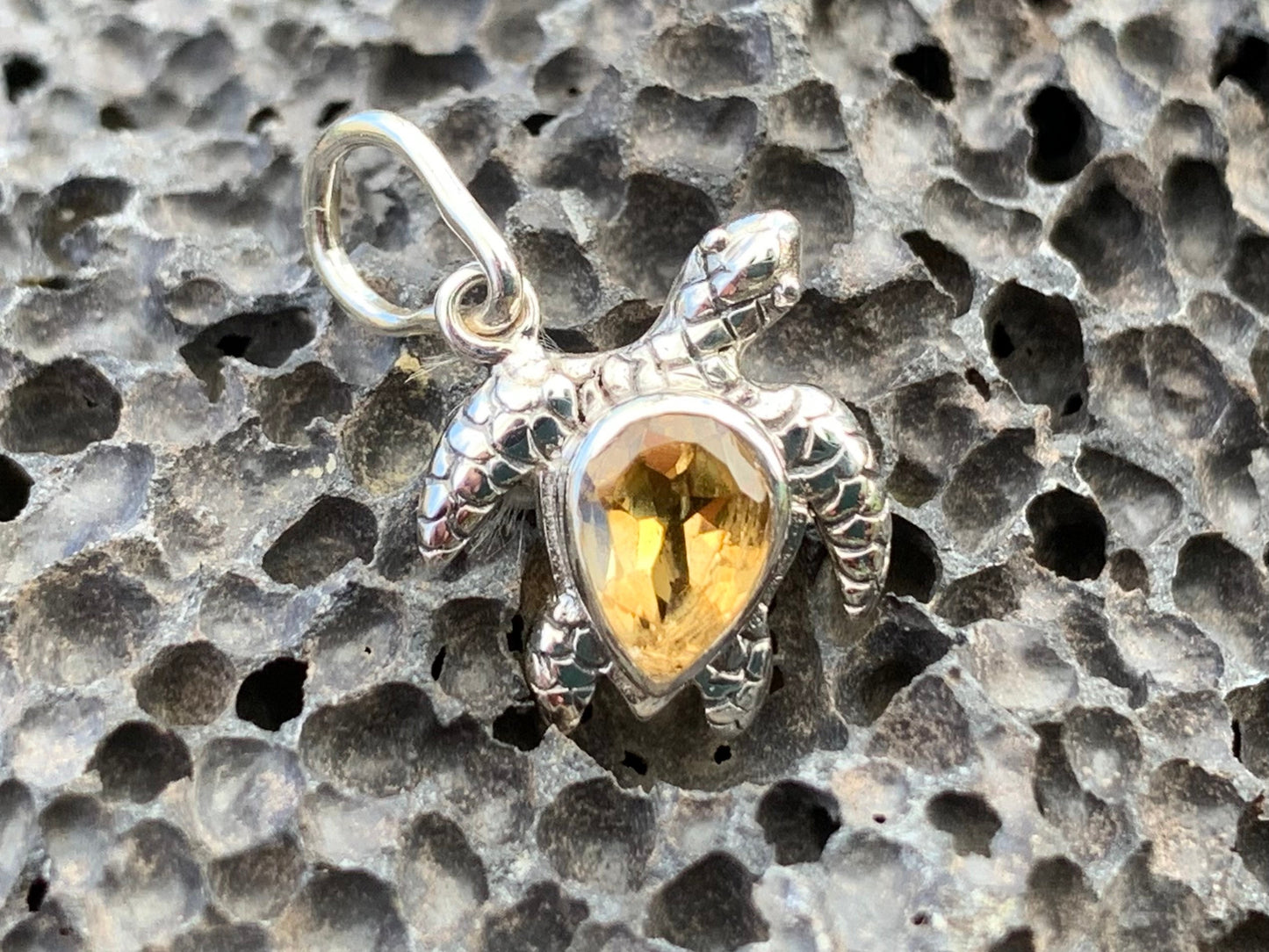 Turtle Charm Citrine Necklace Pendant Sterling Silver