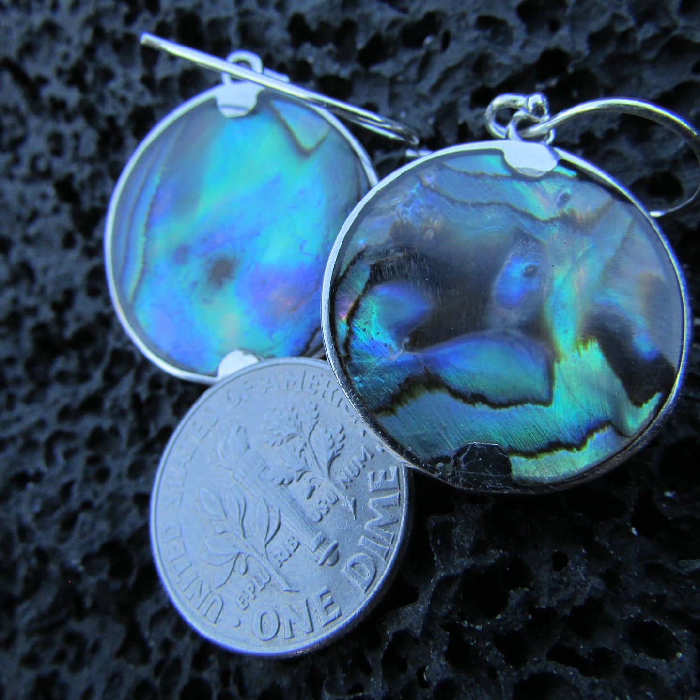 Dolphin Wave Earrings | Blue Topaz | Paua Abalone Shell | Sterling Silver | Ocean | Beach | Gift | Jewelry | Handmade | Unique