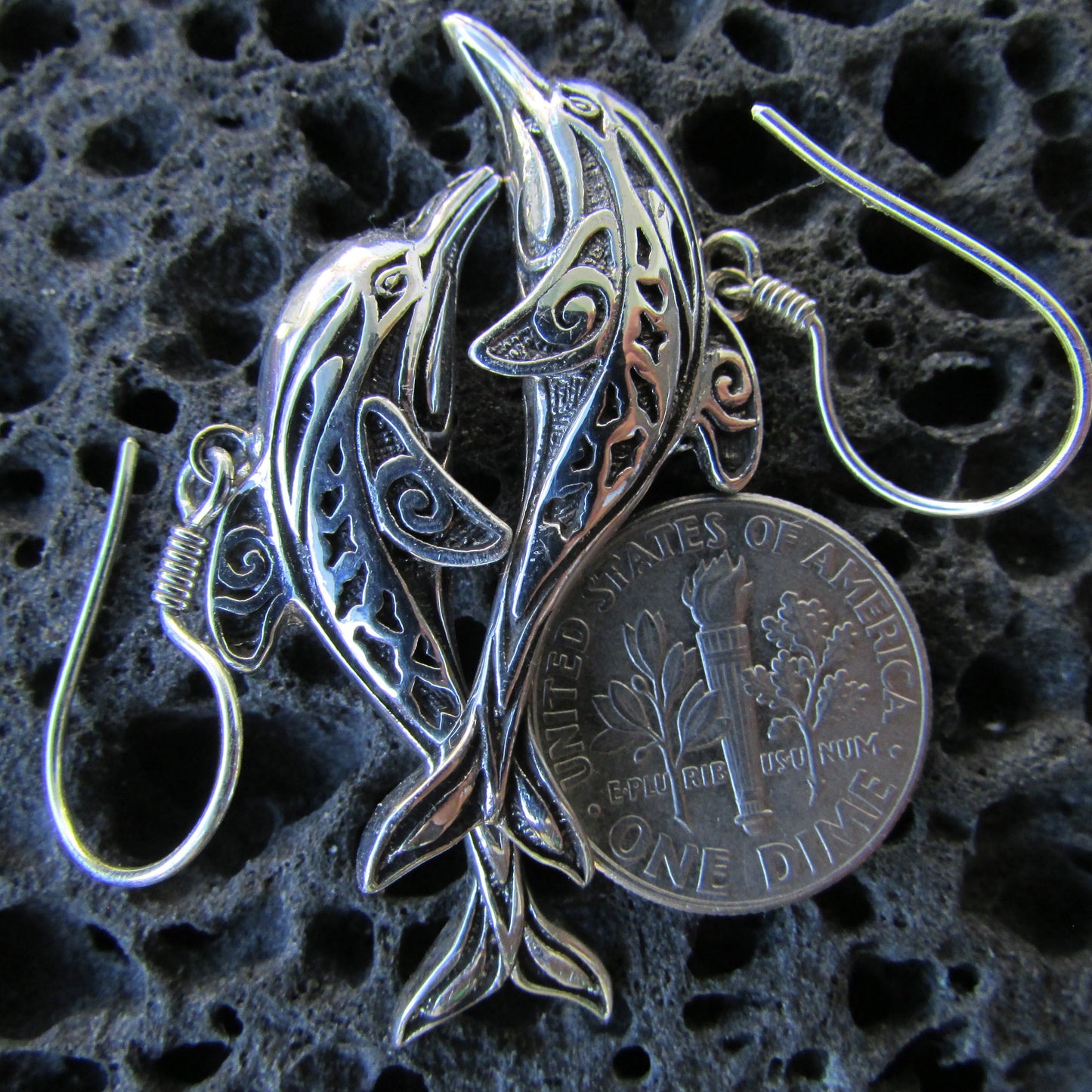 Dolphin Earrings Large | Sterling Silver | Ocean | Beach | Gift | Jewelry | Handmade | Unique