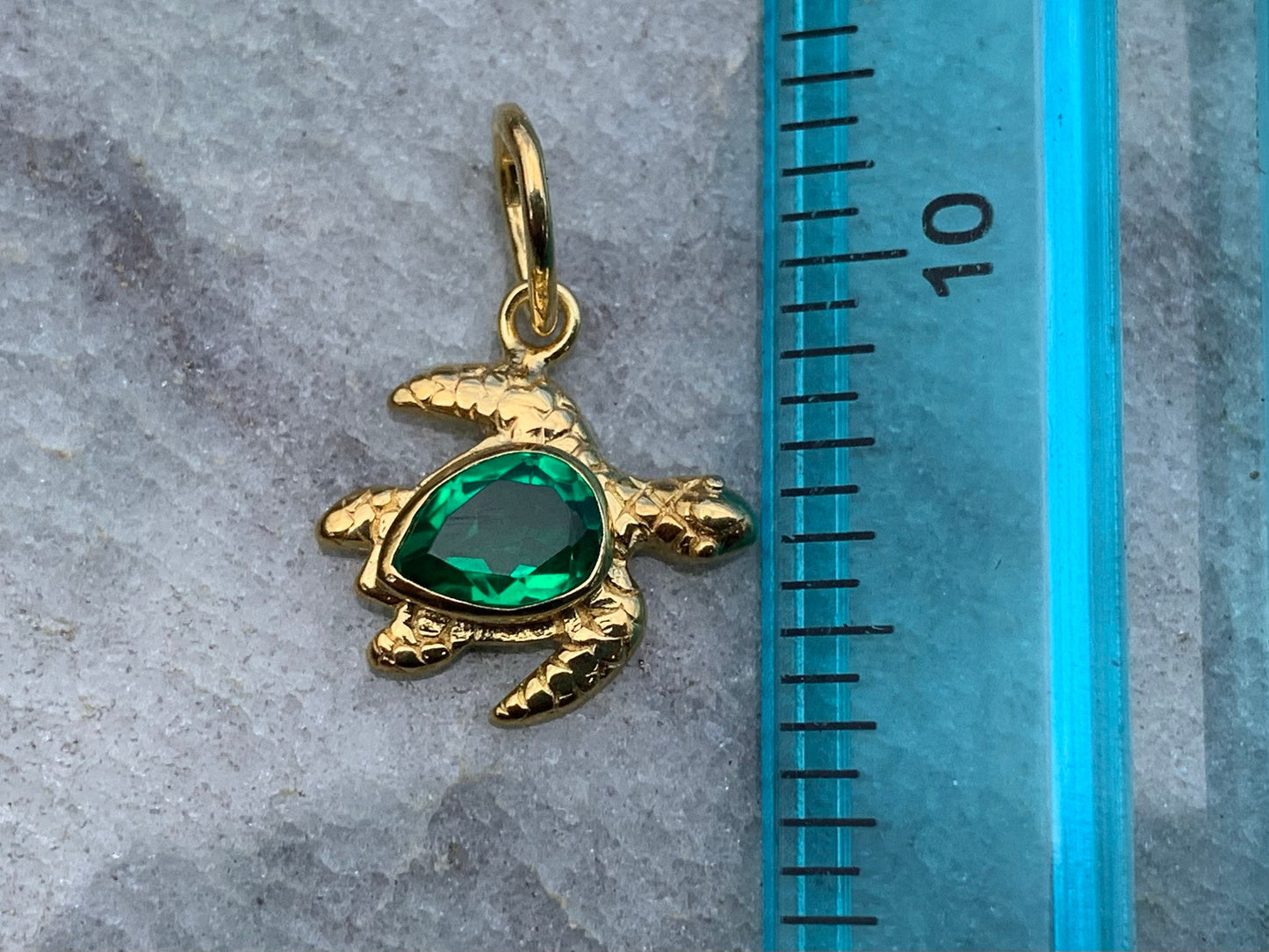Emerald Turtle Charm Pendant Necklace. Gold Vermeil.