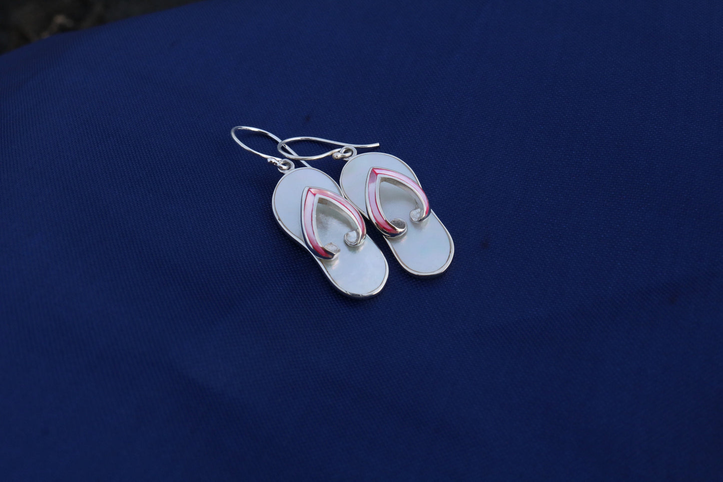 Beach Slippers Flip Flops Charm Earrings. Sterling Silver, Mother of Pearl, Abalone Shell.