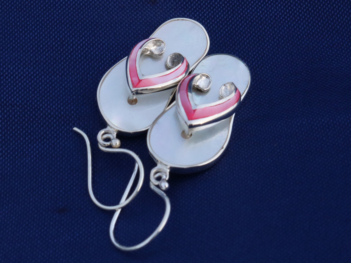 Beach Slippers Flip Flops Charm Earrings. Sterling Silver, Mother of Pearl, Abalone Shell.