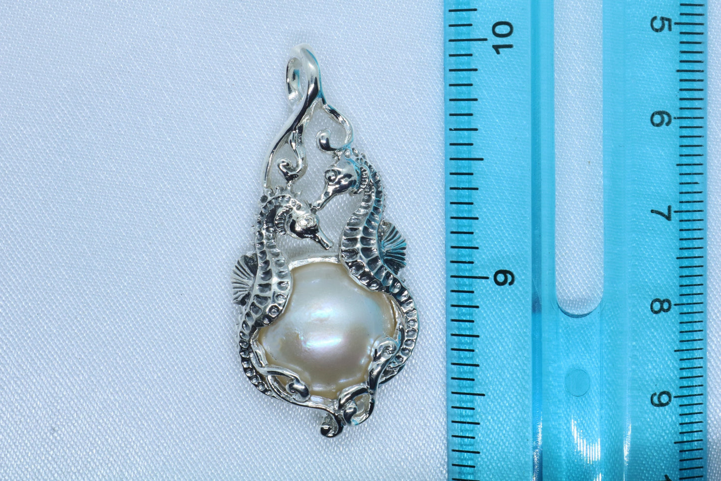 Seahorses Mabe White Pearl Pendant Necklace