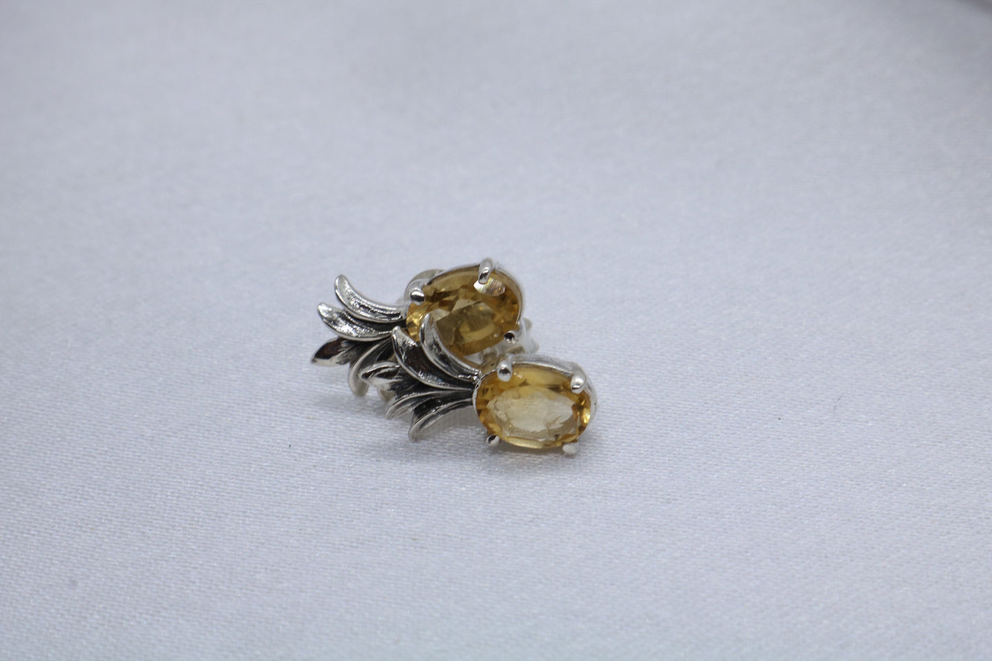 Pineapple citrine stud earrings. Sterling silver.