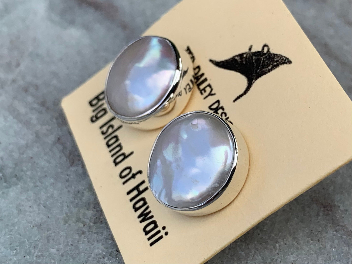 Coin Pearl Earrings Stud. Sterling Silver.