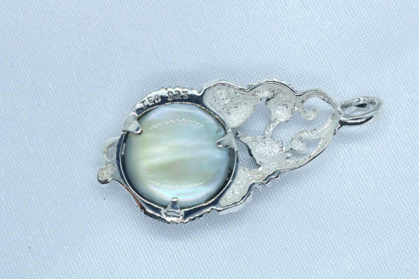 Seahorse Blue Mabe Pearl Silver Pendant Necklace