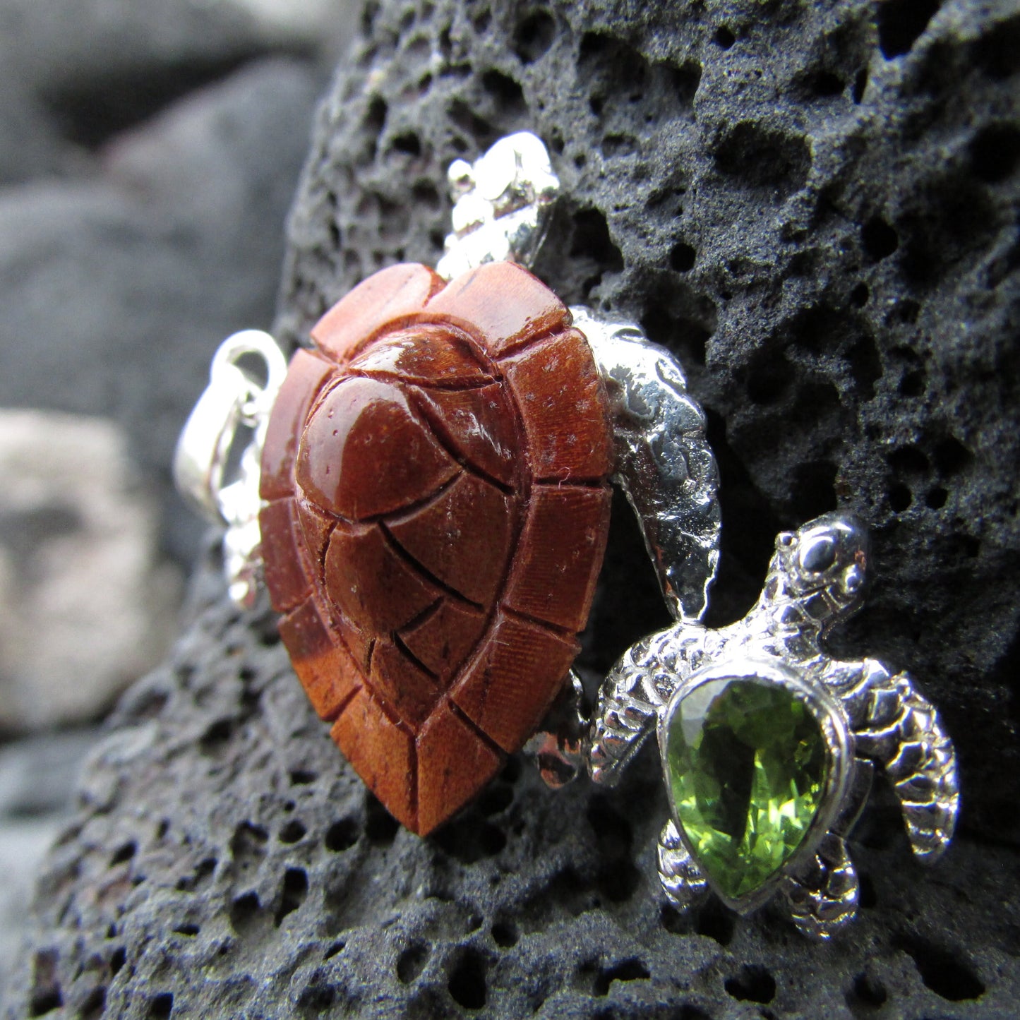 Sea Turtle Necklace Pendant | Koa Wood | Peridot | Sterling Silver | Ocean | Beach | Gift | Jewelry | Handmade | Unique