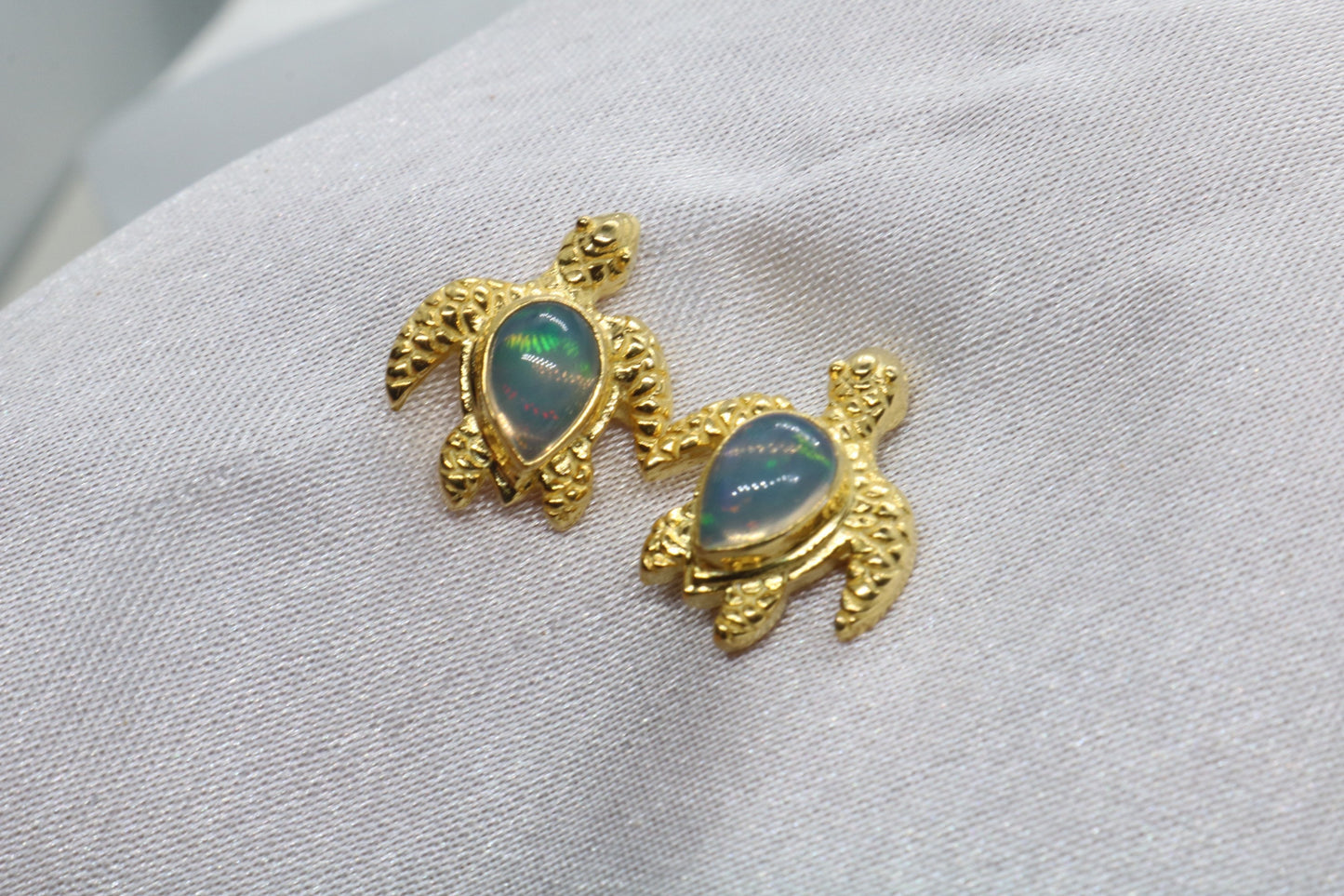 Opal Turtles Hawaiian Honu 18K Gold Vermeil Mother of Pearl Stud Earrings