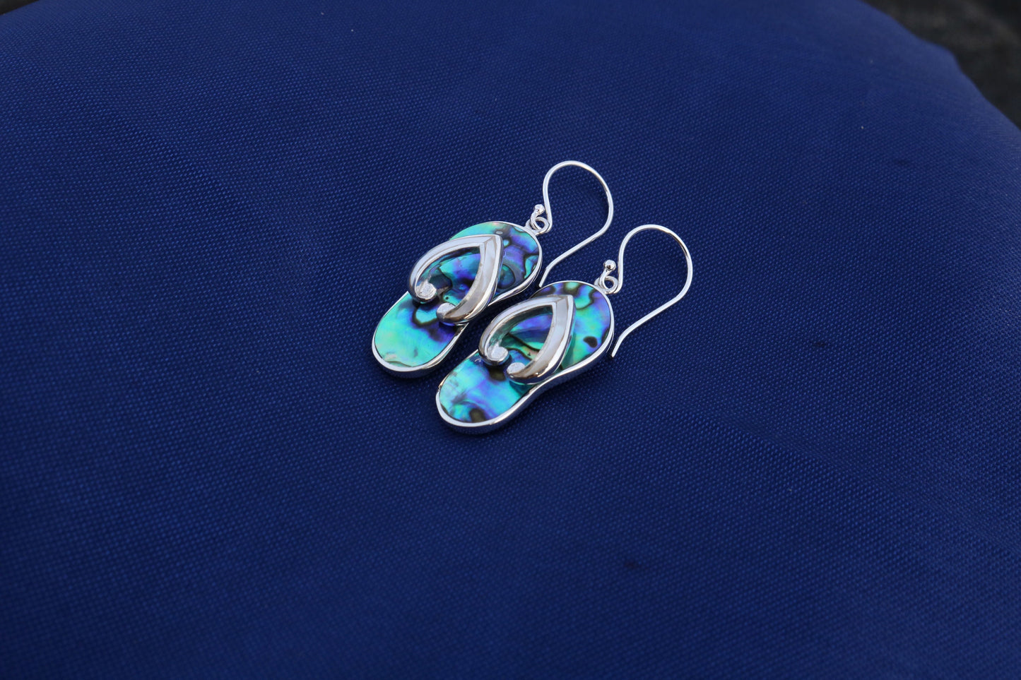 Beach Slippers Flip Flops Charm Earrings. Sterling Silver, Mother of Pearl, Abalone Shell.