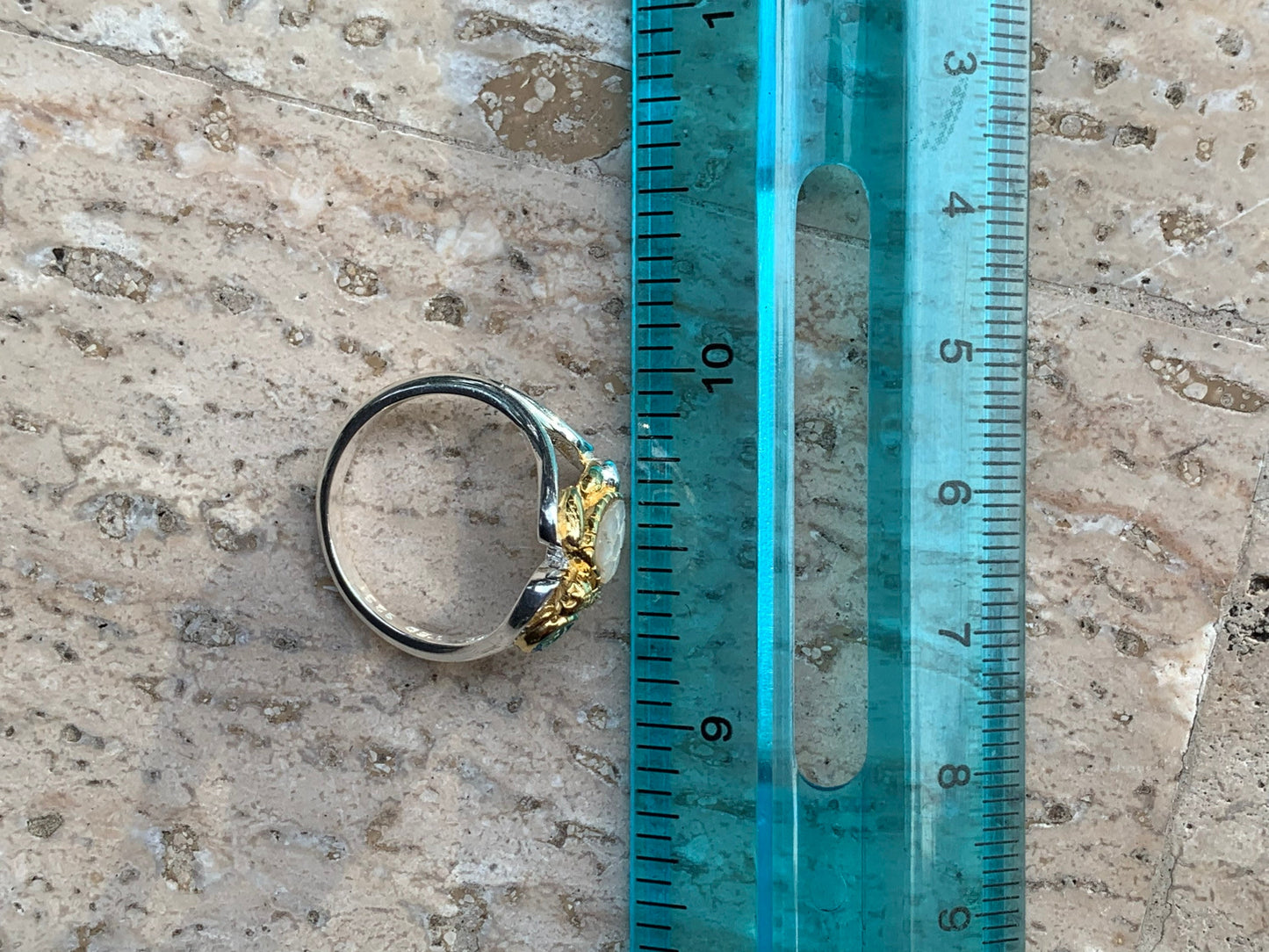 Swiss Topaz Turtle Ring. Mother of Pearl, Silver, Gold.