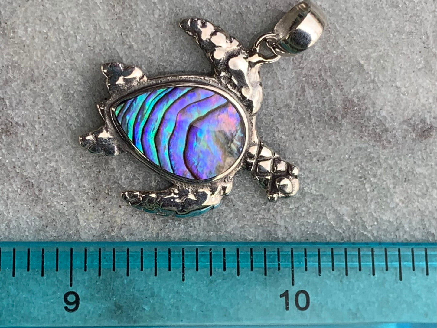 Turtle - Hawaiian Honu - Necklace Pendant. Sterling Silver, Abalone Shell.