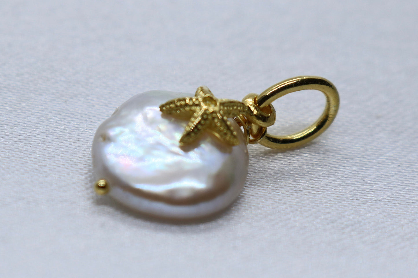 Starfish Pearl Charm Coin 18k Vermeil Gold Pendant Necklace