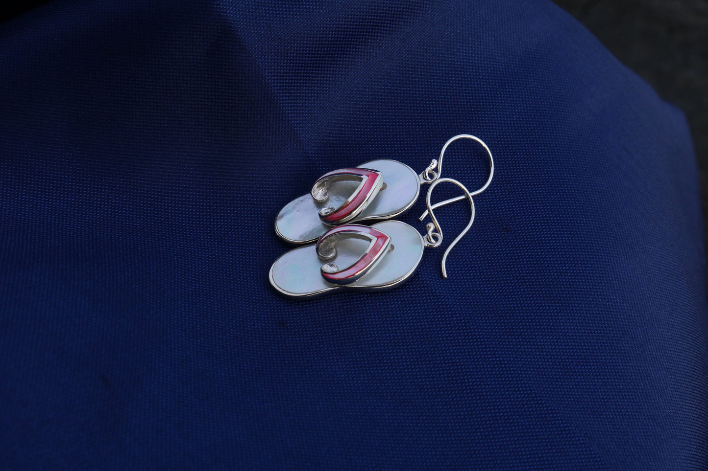 Beach Slippers Flip Flops Charm Earrings. Sterling Silver, Mother of Pearl, Abalone Shell.
