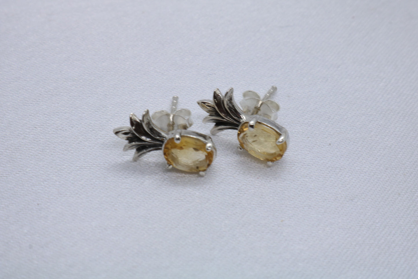 Pineapple citrine stud earrings. Sterling silver.