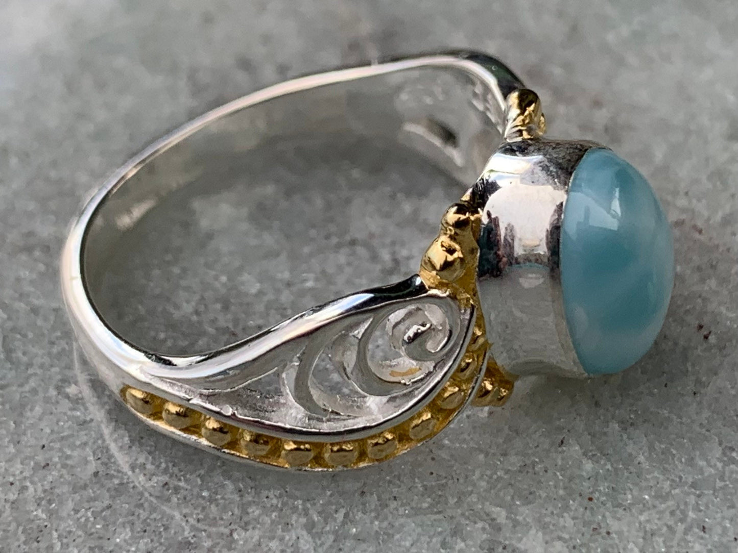 Larimar Wave Ring. Gold, Silver.