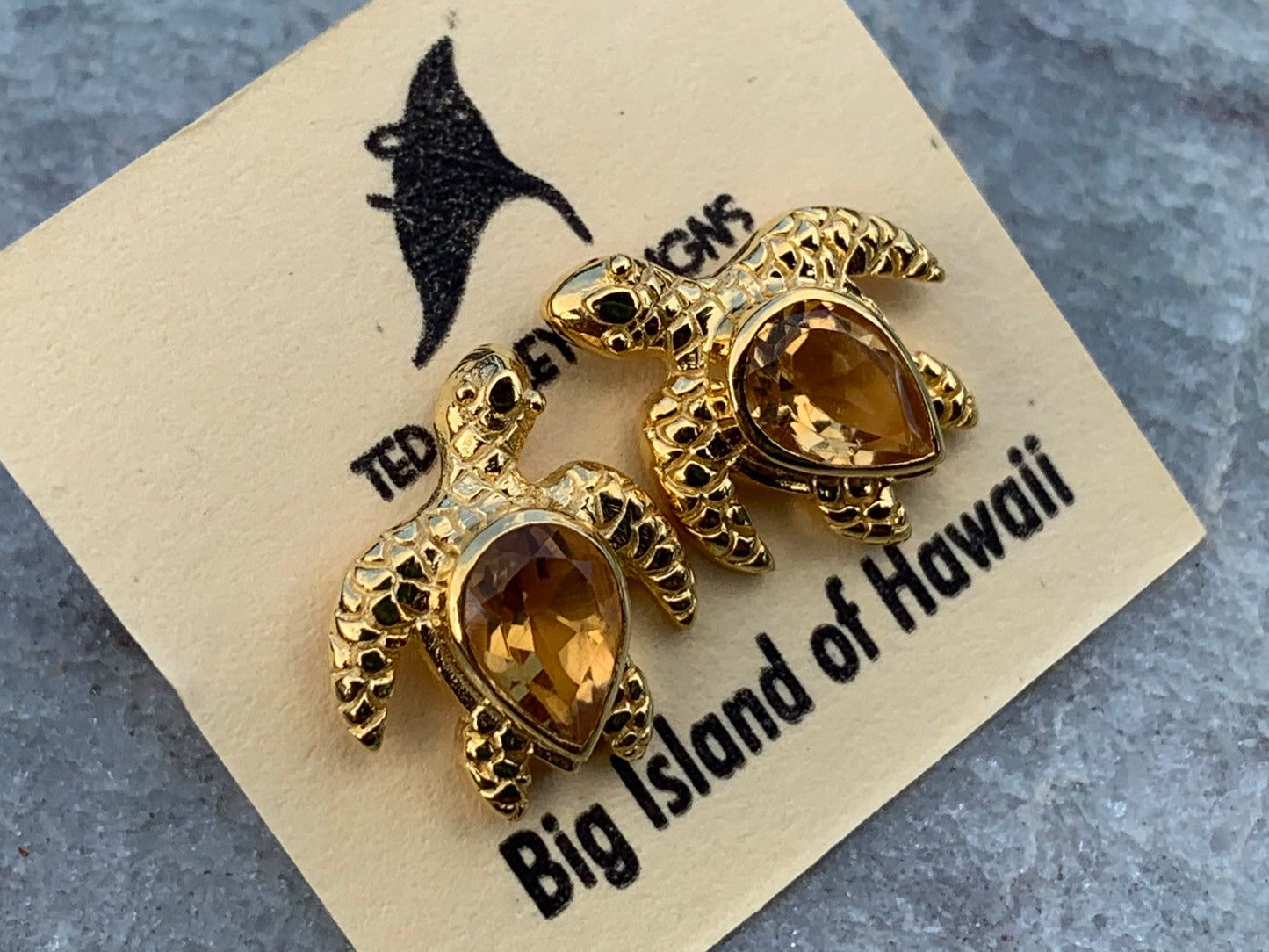 Turtle charm citrine gold vermeil stud earrings