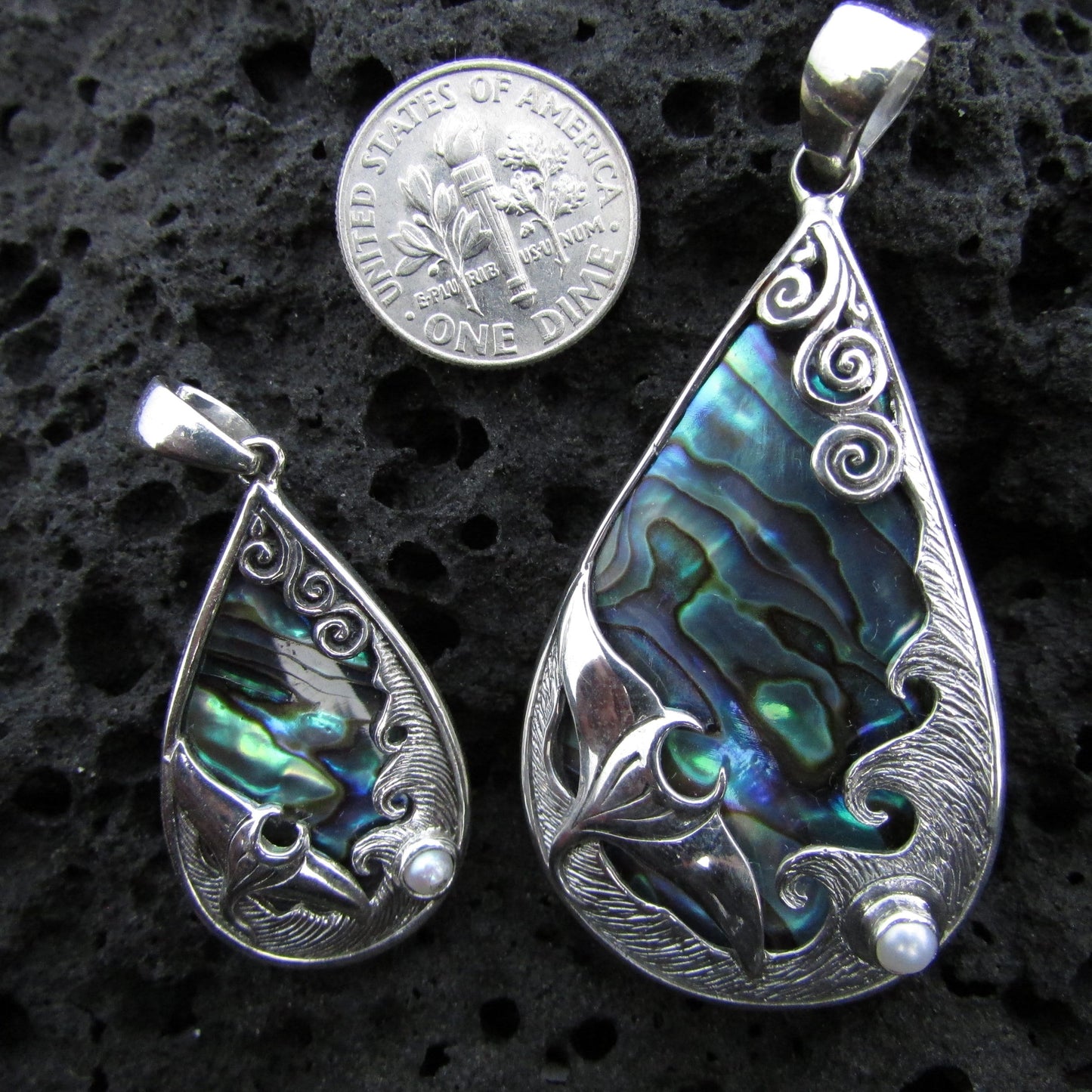 Manta Ray Wave Pendant Necklace | Stingray | Paua Abalone Shell | Sterling Silver | Ocean | Beach | Gift | Jewelry | Handmade | Unique