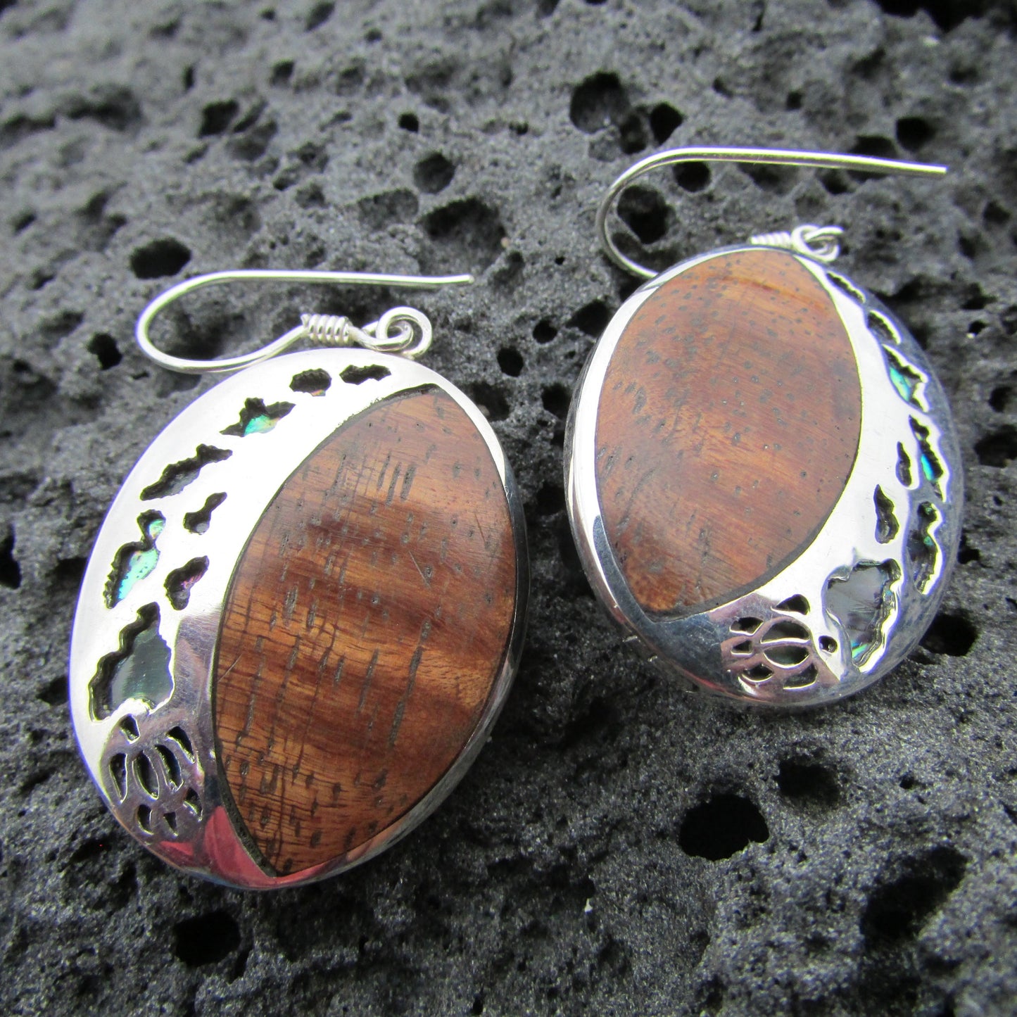 Hawaii Island Chain Earrings | Koa Wood | Sterling Silver | Abalone Paua Shell | Ocean | Beach | Gift | Jewelry | Handmade | Unique
