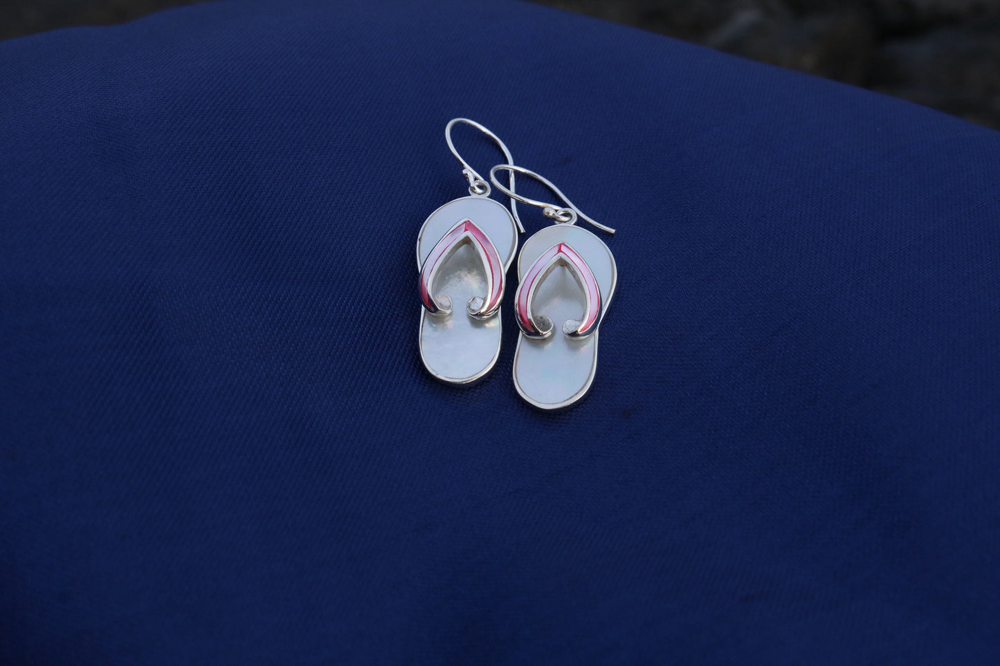Beach Slippers Flip Flops Charm Earrings. Sterling Silver, Mother of Pearl, Abalone Shell.