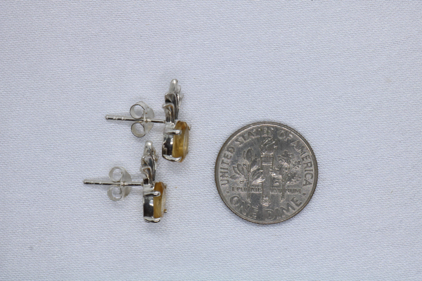 Pineapple citrine stud earrings. Sterling silver.