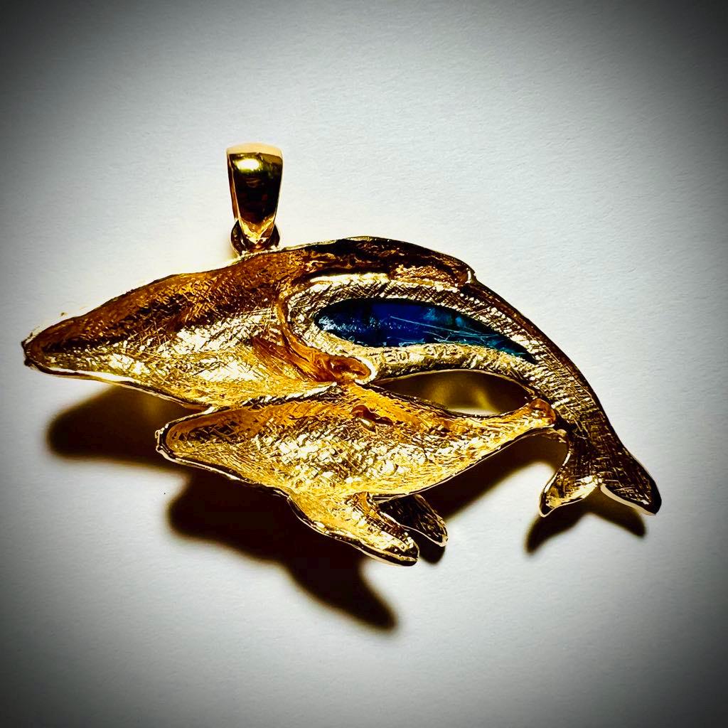 Mother and Baby Humpback Whale Necklace Pendant. 18k Gold Vermeil, Abalone Paua Shell.