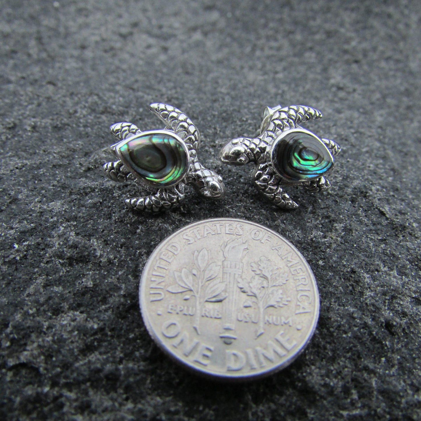 Sea Turtle Stud Earrings | Abalone Paua Shell | Ocean | Beach | Gift | Jewelry | Handmade | Unique | Sterling Silver