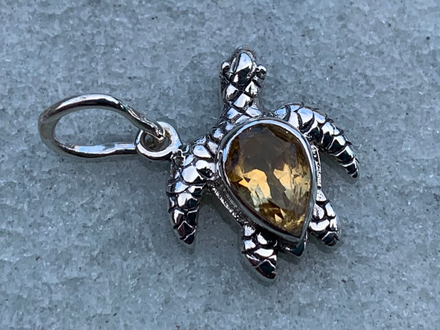 Turtle Charm Citrine Necklace Pendant Sterling Silver