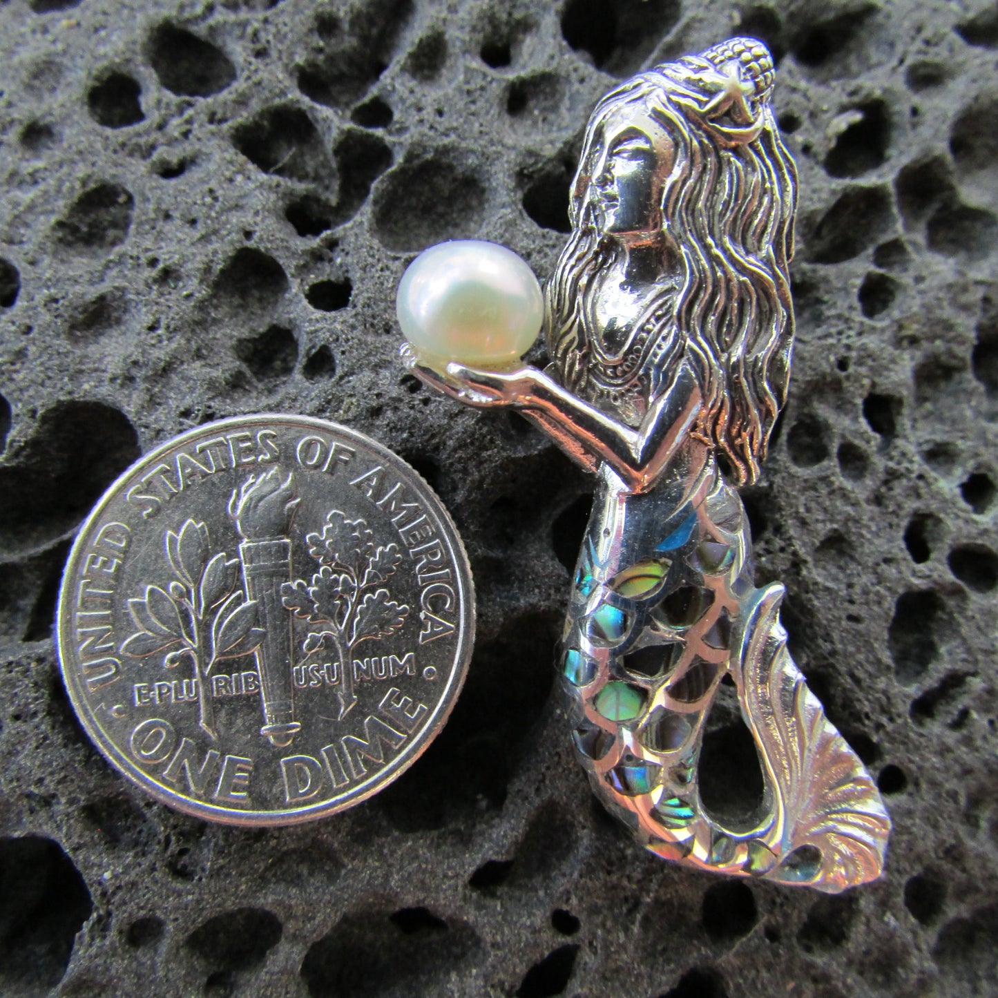 Mermaid Necklace Pendant | Pearl | Sterling Silver | Paua Shell | Abalone Shell | Ocean | Beach | Gift | Jewelry | Handmade | Unique
