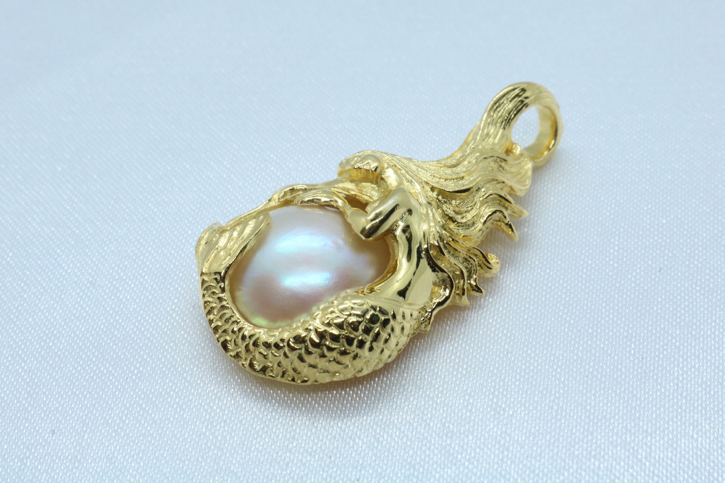 Mermaid 18k Gold Vermeil Mabe White Pearl Necklace Pendant