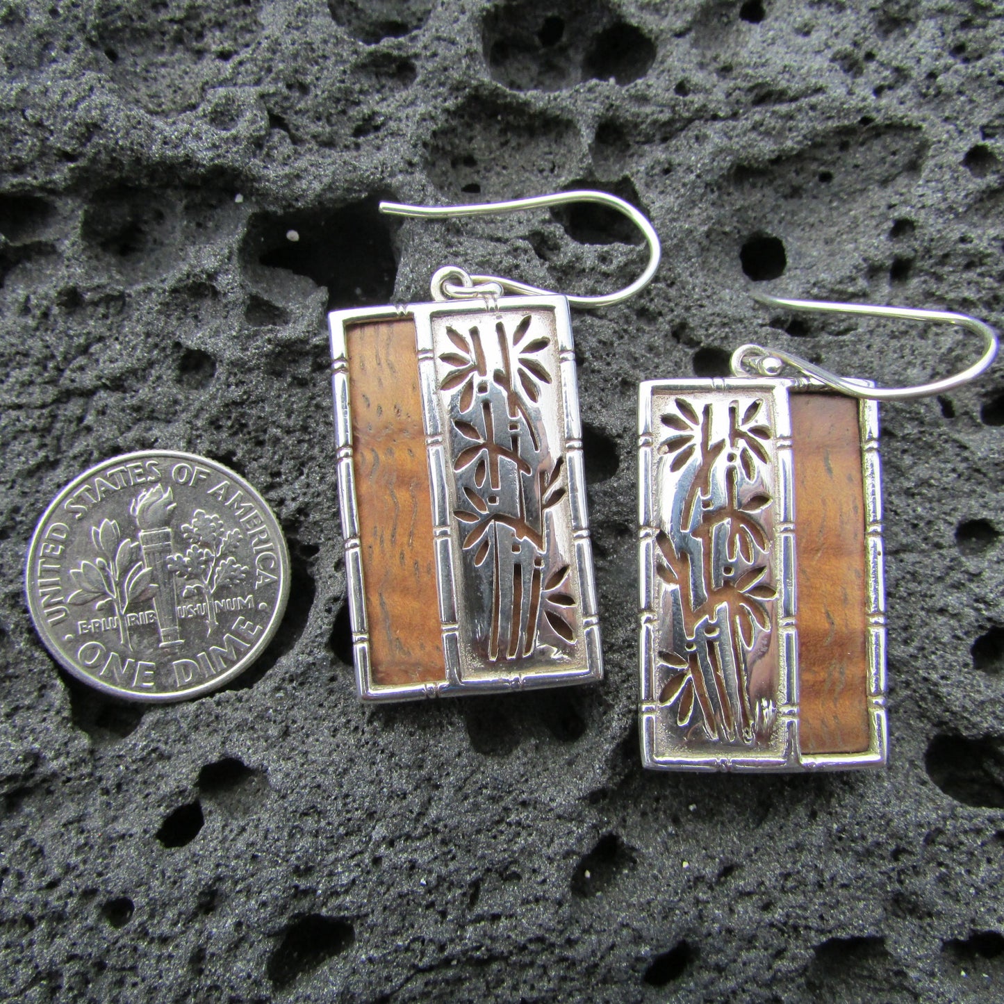 Bamboo Earrings | Sterling Silver | Hawaiian Koa Wood | Gift | Jewelry | Handmade | Unique