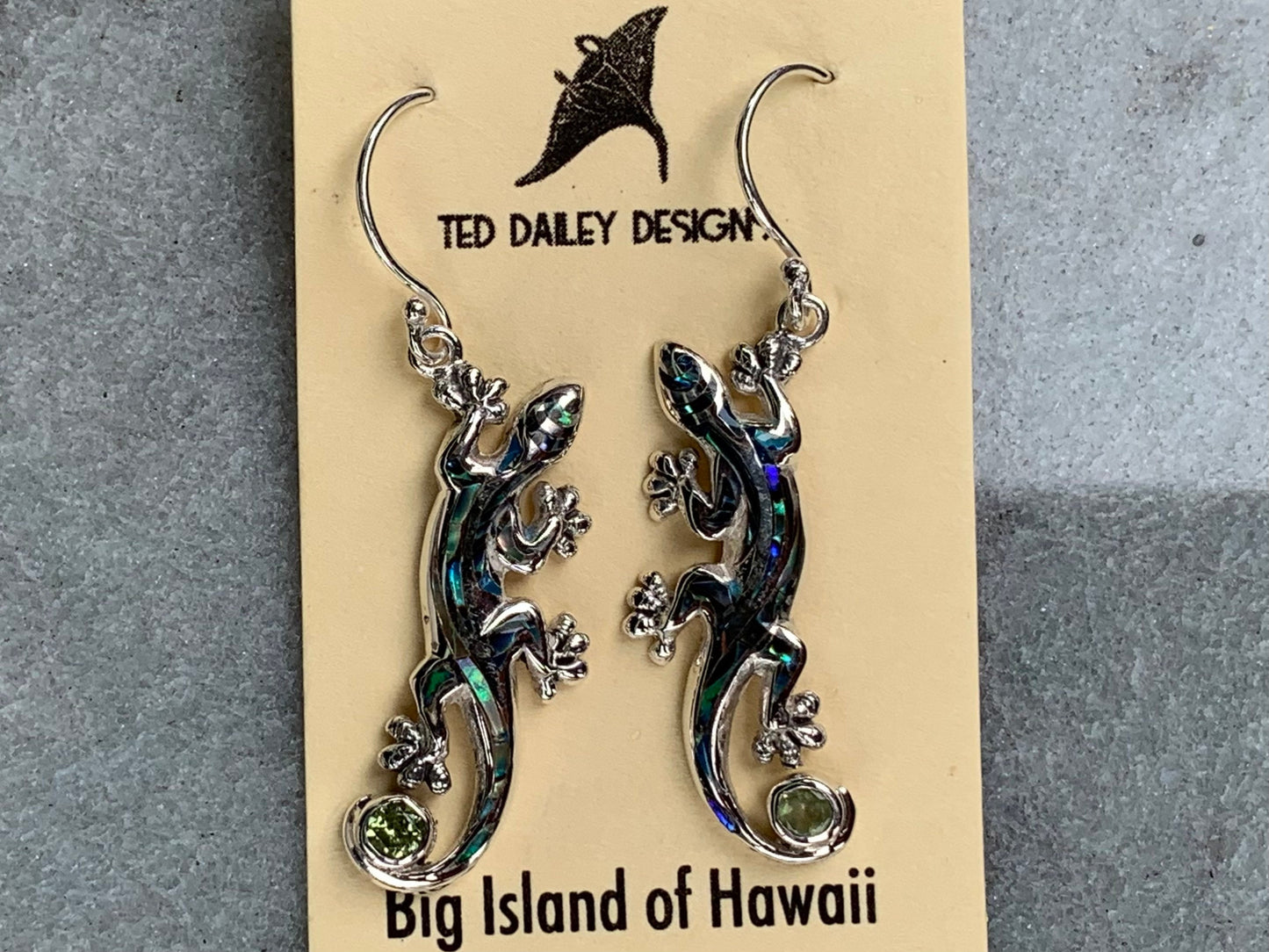 Gecko Lizard Salamander Earrings Silver Peridot