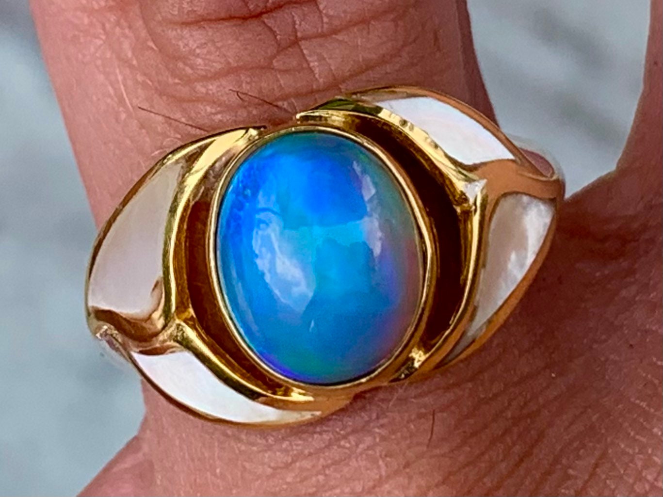 Opal Ocean Wave 18k Gold Vermeil and Silver, Mother of Pearl Ring