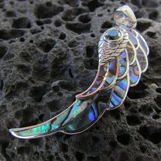Angel Wing Necklace Pendant. Amethyst, Peridot or Blue Topaz. Abalone Paua Shell. Sterling Silver.
