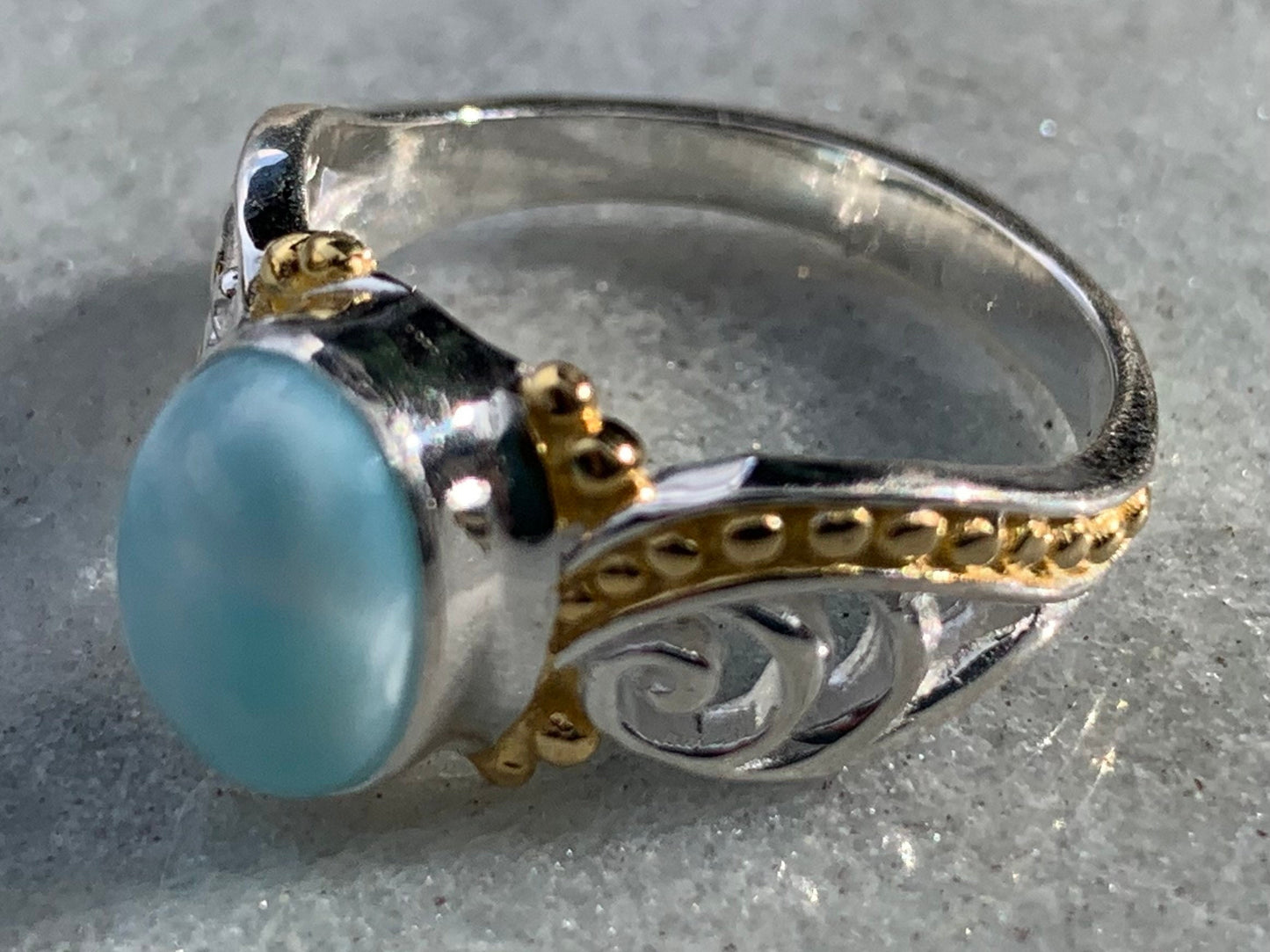 Larimar Wave Ring. Gold, Silver.