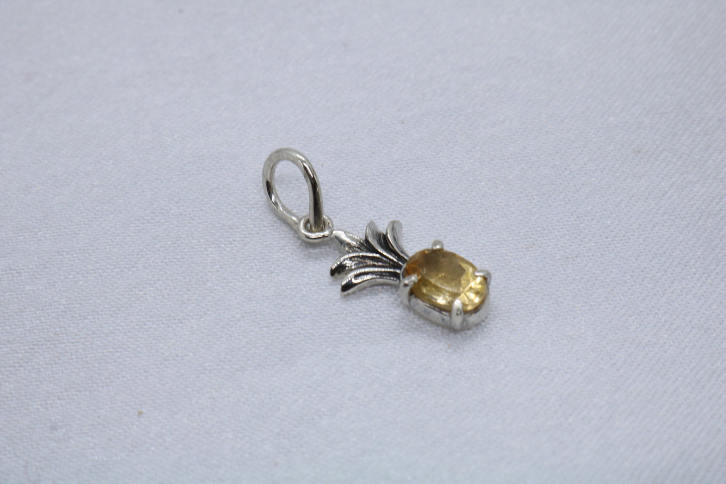 Pineapple charm citrine necklace pendant. Sterling silver.
