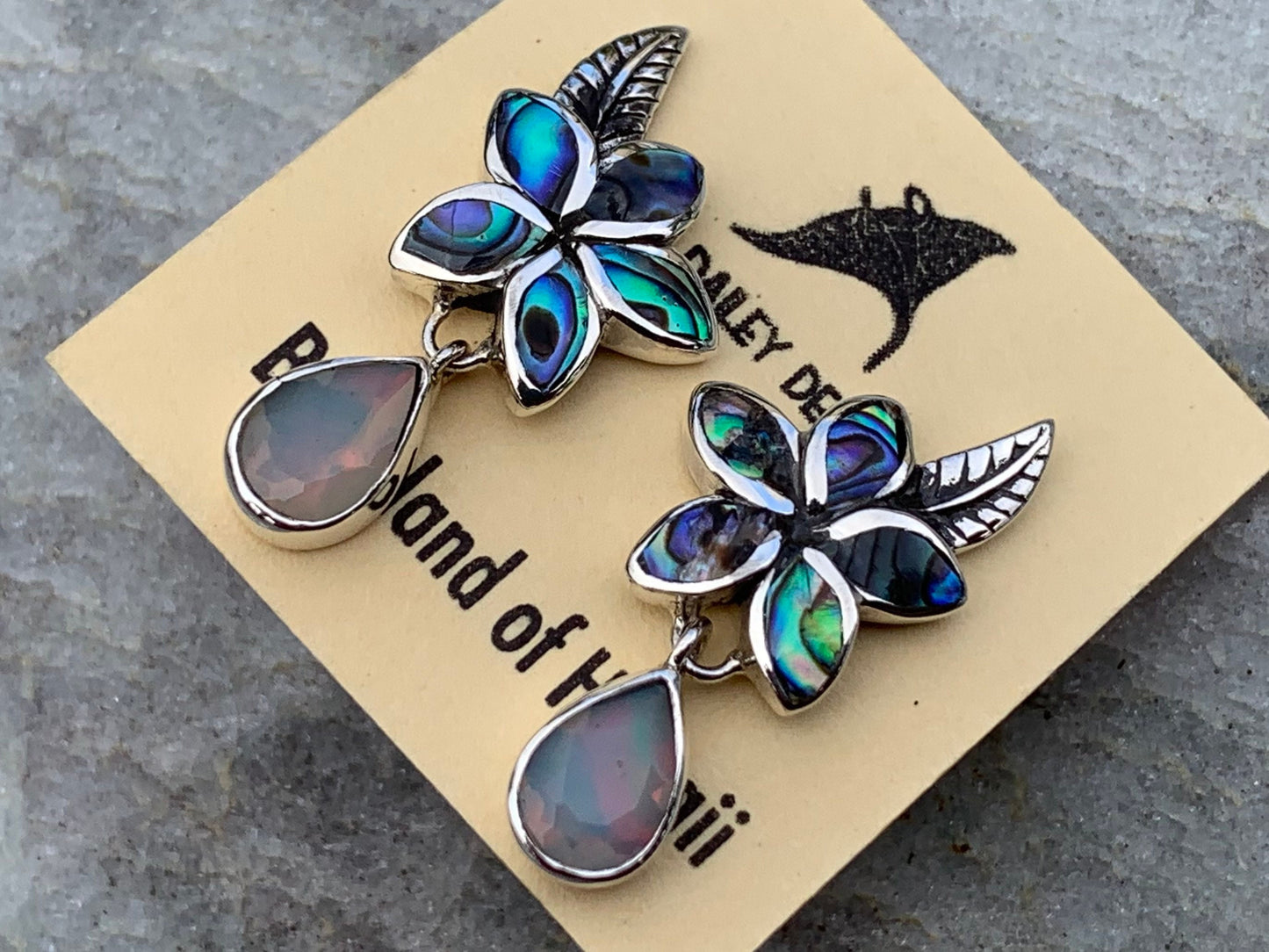 Plumeria Opal Earrings Studs. Abalone shell, Silver.