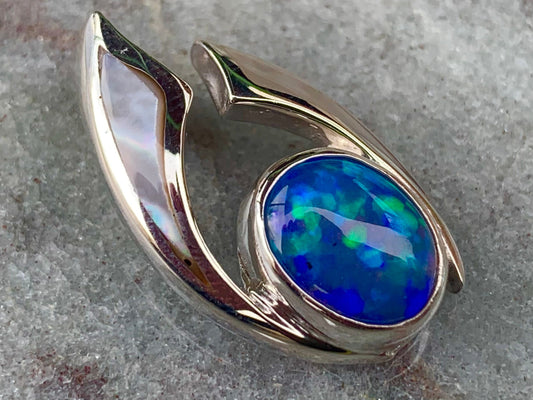 Opal Ocean Wave Pendant Necklace. Mother of Pearl, Sterling Silver.