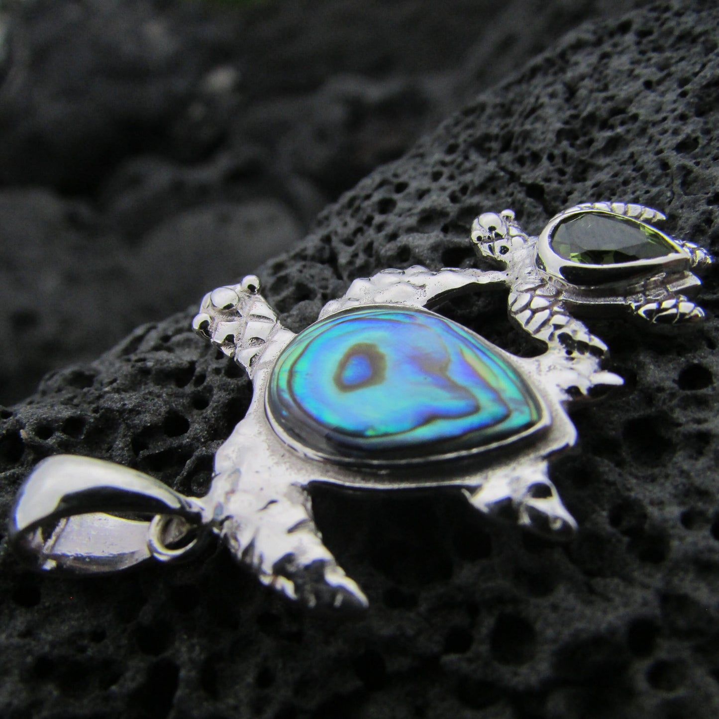 Turtle Necklace Pendant | Peridot | Paua Abalone Shell | Sterling Silver | Ocean | Beach | Gift | Jewelry | Handmade | Unique