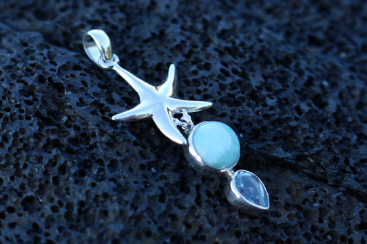 Starfish Larimar Blue Topaz Sterling Silver Necklace Pendant