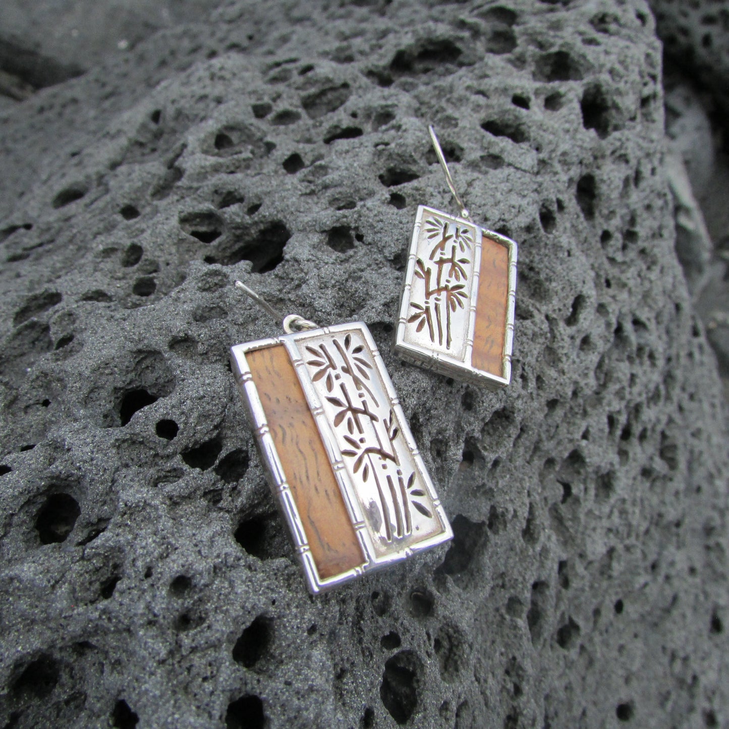 Bamboo Earrings | Sterling Silver | Hawaiian Koa Wood | Gift | Jewelry | Handmade | Unique