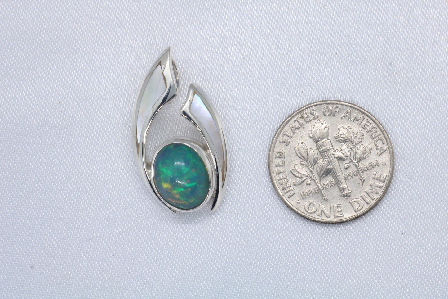 Opal Wave Hawaiian Nalu Silver Mother of Pearl Necklace Pendant