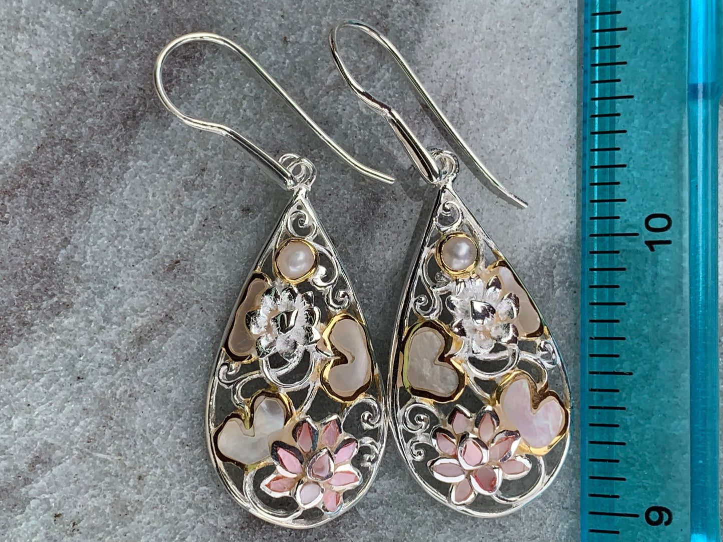 Pink Lotus Flower Teardrop Shell Earrings