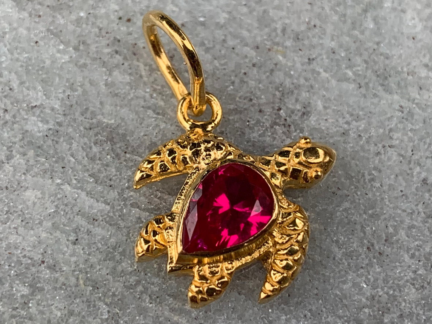 18k gold vermeil ruby turtle charm necklace pendant.
