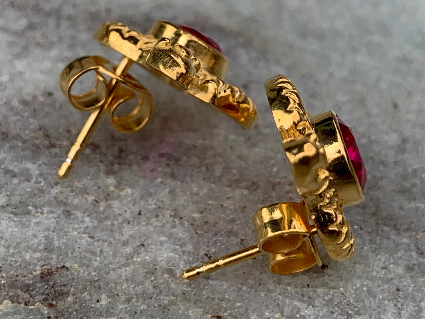 18k gold vermeil ruby turtle earrings studs.