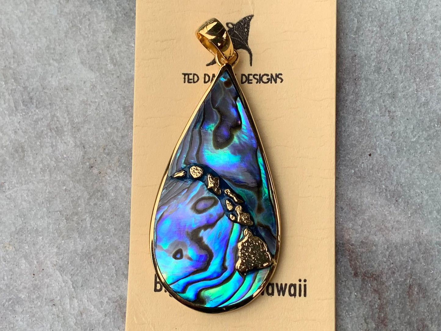 Hawaiian Islands Chain Necklace Pendant. Kauai, Oahu, Maui, Big Island of Hawaii. Silver, 18k Gold, Abalone Paua Shell.