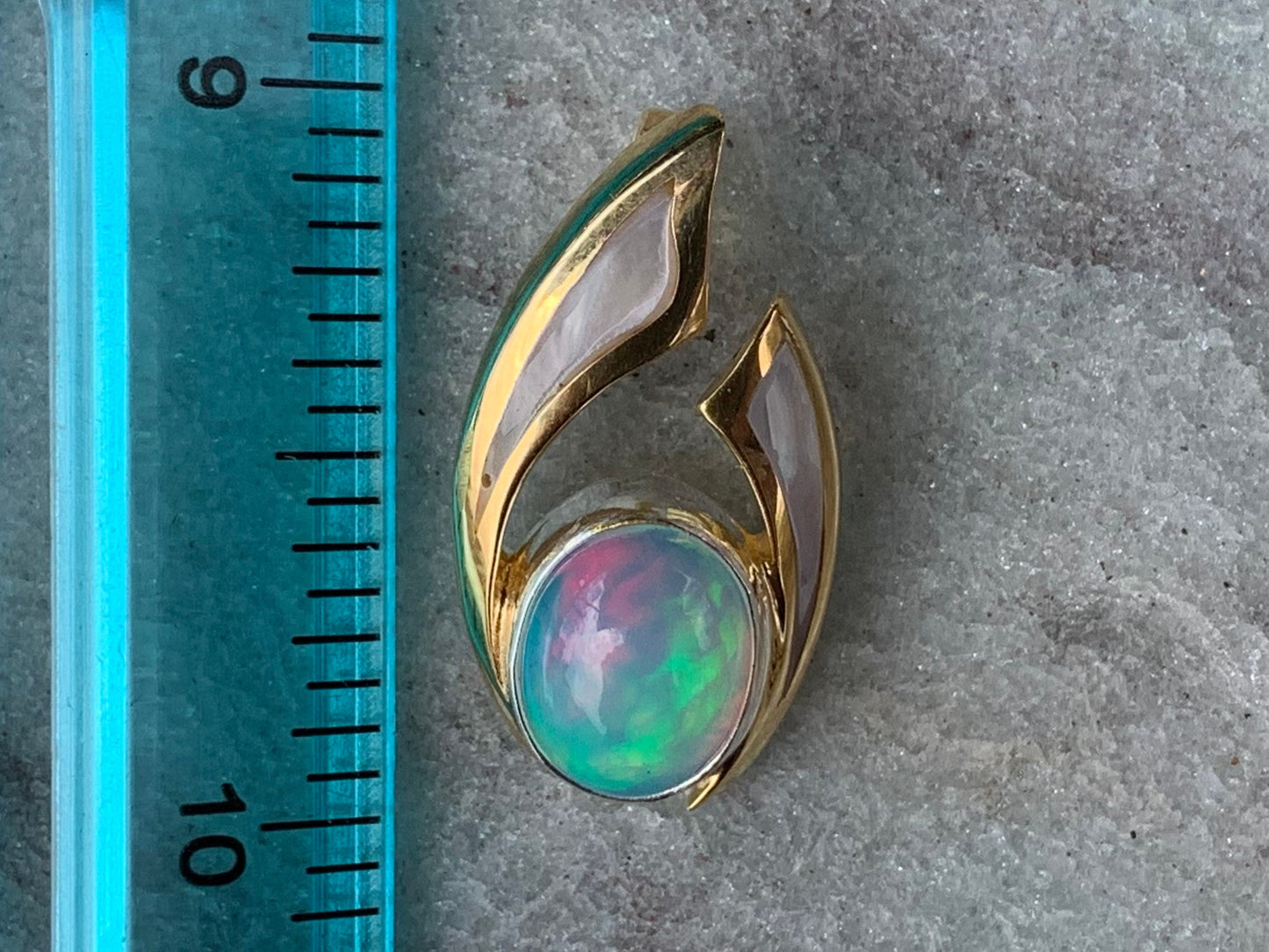 Opal Wave Hawaiian Nalu 18K Gold Vermeil Mother of Pearl Necklace Pendant