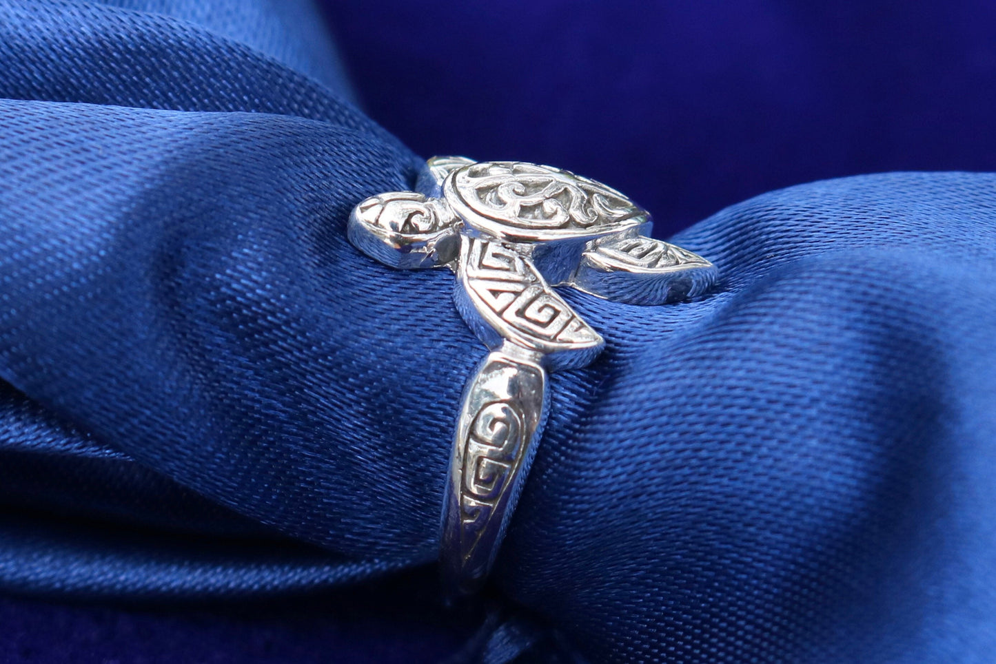 Turtle Ring Tribal Polynesian Hawaiian Tattoo Design Honu. Sterling Silver.