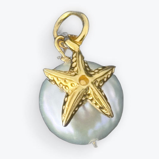 Starfish Pearl Charm Coin 18k Vermeil Gold Pendant Necklace