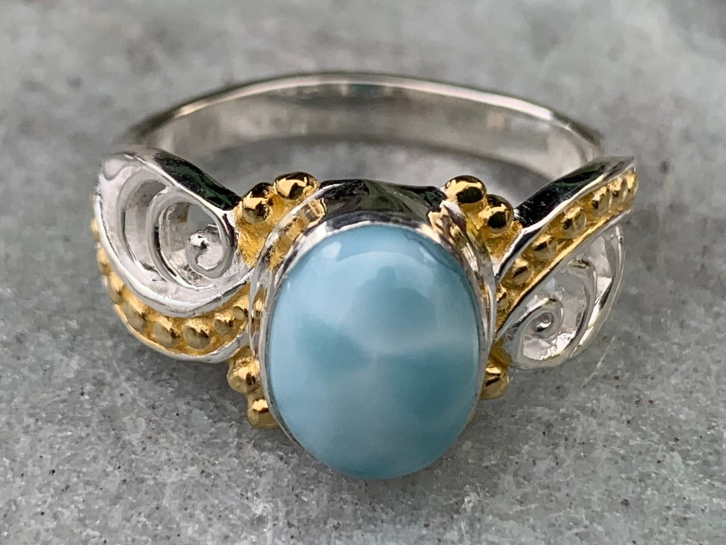Larimar Wave Ring. Gold, Silver.