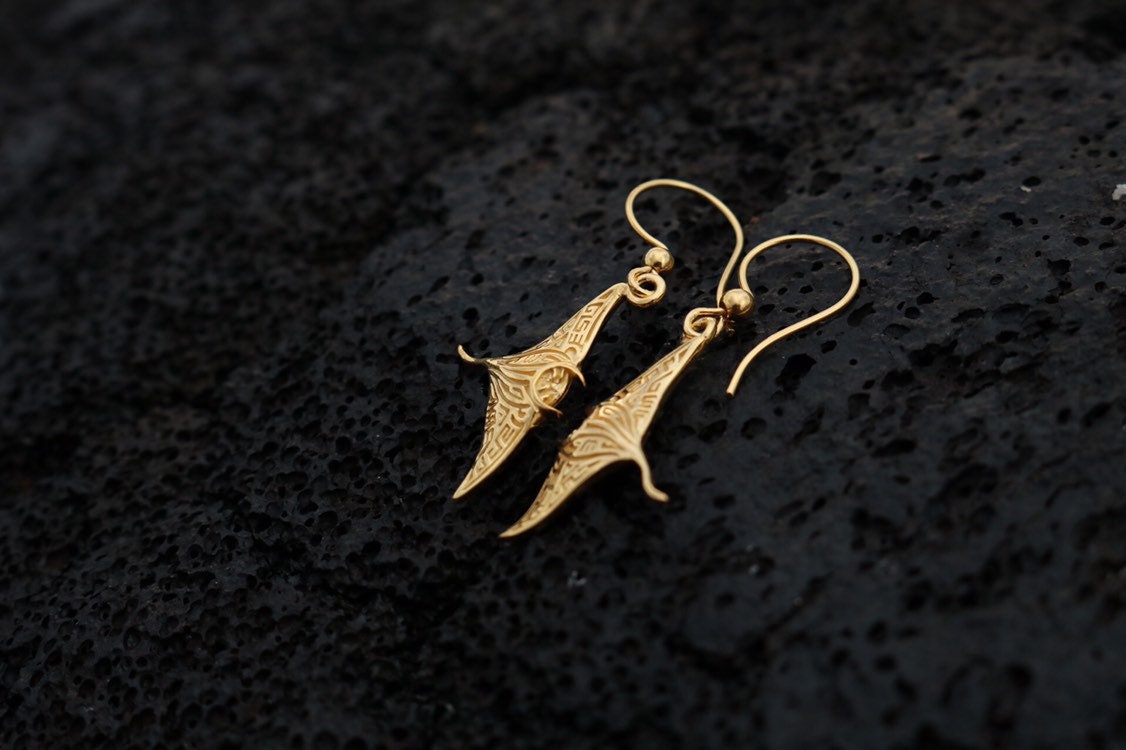 18K Gold Vermeil Manta Ray Earrings.